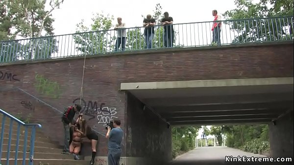 Eyes covered stunner is fucked outdoors