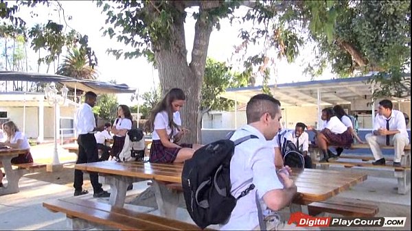 Teenager Cassidy Klein sucking on schoolyard
