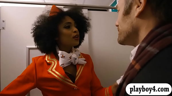 Nasty black stewardess gets twat boned in public wc