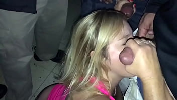 Cockslut wifey gives head to strangers at theater