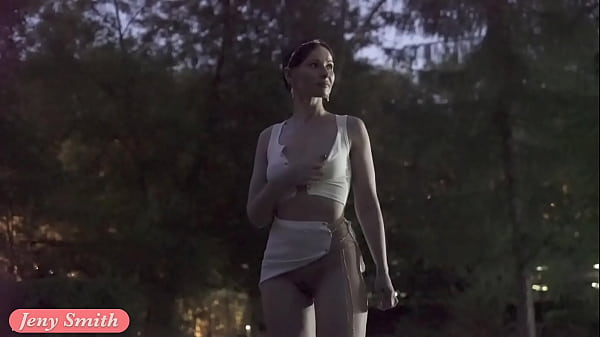 Jeny Smith tests her fresh suit. Flashing in public