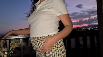 18 yo student fucking in public at the balcony with unexpected SQUIRT and internal ejaculation