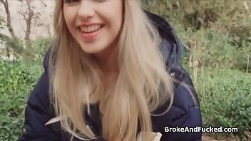 Beautiful bookworm blows thick dick outdoors