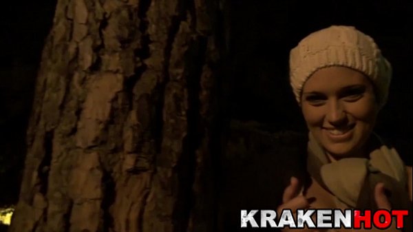 Hilarious youthful doll provocative in the park at night