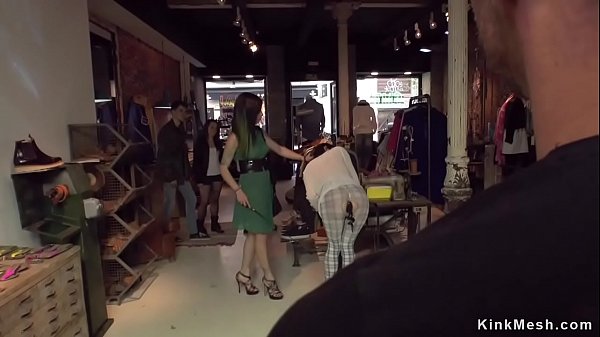 Bombshell has gang-fuck in public boutique