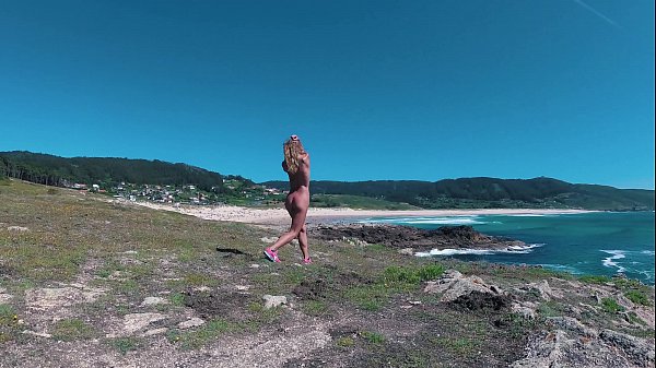 Russian Female Sasha Bikeyeva – Spain Galicia beach Doninos. Brilliant figure naked naturist woman taunting and dancing on the coast of the Atlantic Ocean