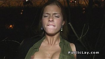 Euro blonde fucking in the park point of view at night