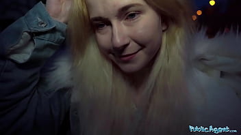 Public Agent A facial cumshot for a pretty woman with lil globes