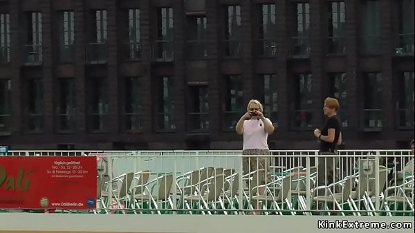 Butt plugged superslut spanked at riverside