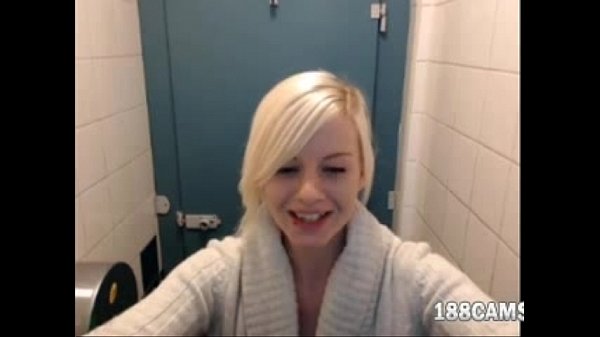 Hot English blonde frigs her muff in public wc