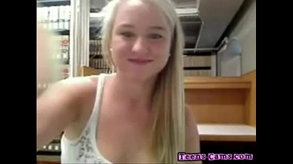 Sexy Blonde Chesty Nubile masturbates in public library