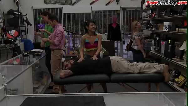 Petite asian pawner fucked from behind after rubdown