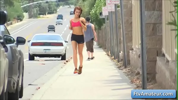 Sexy nubile brown-haired inexperienced Anyah goes for a jog and flash her natural mammories in public places