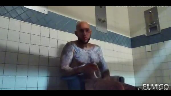 Jail jizz shot at its finest.. longstroking milky man meat hiding in the jail bathroom
