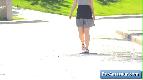 Sexy natural big tit blonde first-timer nubile Alyssa runs naked in the open street