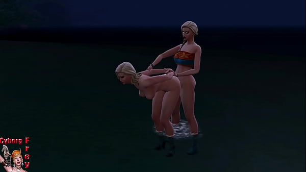 Blondes on beach, shemale and doll