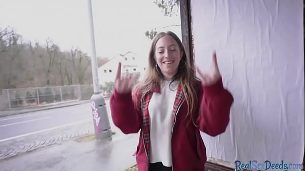 Public POV outdoor intercourse of trampy pantyhose teenager for finances