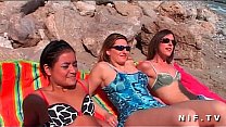 Three sweethearts have lesbos hump slurping fingerblasting frolicking on the beach