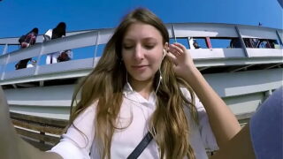 Talia Mint plays in public with remote manage fucktoy over the smartphone with worshipper