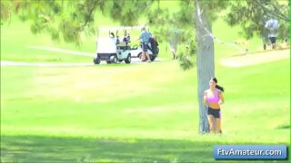 Sexy youthfull cutie dark-haired inexperienced Mya gets fully naked and run on the golf course in public