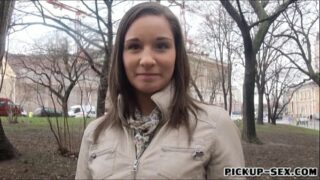 Barmaid Myrna Joy flashes her big tits and fucked for currency